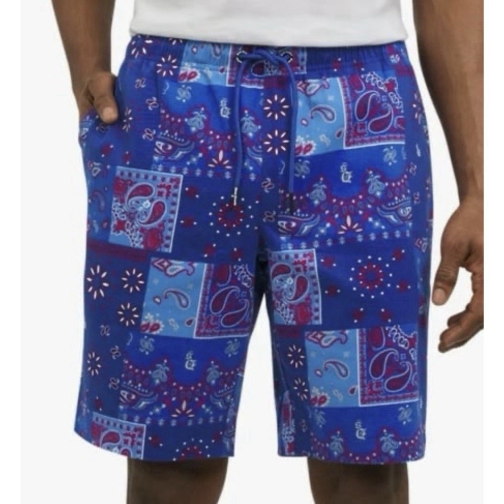 Dogg Supply by Snoop Dogg Mens Blue Bandana Patchwork Shorts XS Paisley‎ New
